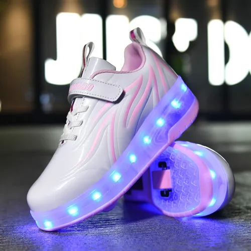 Vista 3 de HHSTS Zapatos para niños Nuevos zapatos mejorados con ruedas de color de luz LED, patines brillantes, zapatos de patinaje, regalos simples