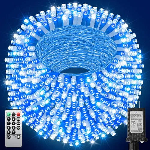 Vista 21 de 380 luces LED de Navidad de 125 pies, guirnalda de luces para exteriores, impermeables, temporizador y memoria, 8 modos regulables, para árbol