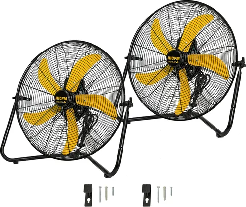 Vista 7 de HiCFM Paquete de 2 ventiladores de piso portátiles de 12 pulgadas, ventiladores industriales de metal de 3 velocidades con inclinación de 110°
