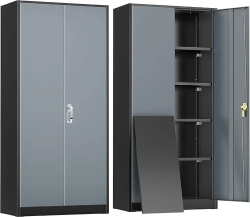 Vista 19 de Greenvelly Armario de almacenamiento de metal con puertas y estantes, armario de almacenamiento con cerradura de 36 pulgadas para oficina, gabinete