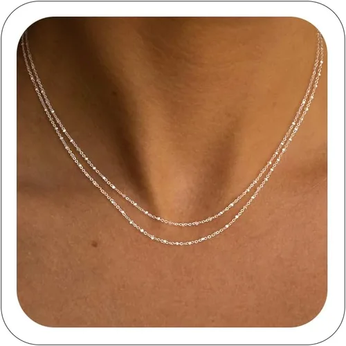 Vista 13 de Collar de cadena de clip de plata para mujer, delicado collar de gargantilla de plata de ley para mujer, collar de eslabones simples, largos 3mm16