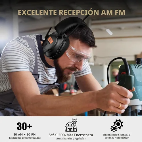 Vista 5 de AM FM Bluetooth Radio Headphones Safety Earmuff Hearing Protection Headset