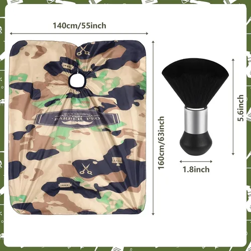 Vista 2 de FEBSNOW Capa de Barbero Impermeable Profesional para Corte de Cabello Cepillo Quitapelusas de Cuello para Corte de Pelo Verde Militar Salón Barba