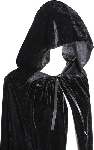 Vista 5 de Capa larga con capucha, capa de terciopelo, disfraz de bruja para Halloween para mujeres y hombres