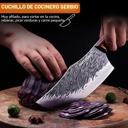 Vista 4 de Naitesen 4 piezas de cuchillo de carnicero forjado a mano y cuchillo de cocina 2 en 1, juego de cuchillo de chef serbio resistente para carne