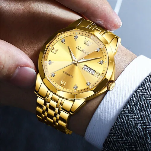 Vista 25 de OLEVS Reloj de pulsera automático con diseño de esqueleto para hombre, de lujo, con diamantes de lujo, de acero inoxidable, calendario, reloj