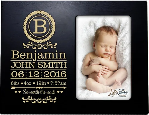 Vista 4 de LifeSong Milestones Marco de fotos personalizado con monograma de anuncio de nacimiento de bebé para niños y niñas recién nacidos, marco de fotos