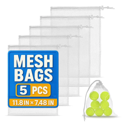 Vista 12 de 10 piezas de bolsas pequeñas de malla – Bolsas de nylon de malla con cordón de 11.8x7.48" – Ligeras, transpirables, reutilizables