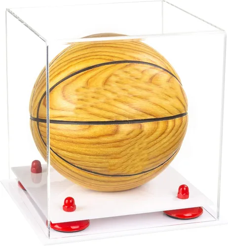 Vista 113 de Better Display Cases Mini acrílico - Miniatura (no tamaño completo) Baloncesto vitrina con elevadores negros y espejo (A015-BR)