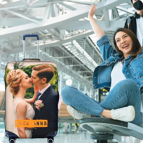 Vista 4 de Funda de equipaje personalizada para maleta, funda personalizada para maleta, añade tu texto fotográfico, logotipo, protector de equipaje de viaje