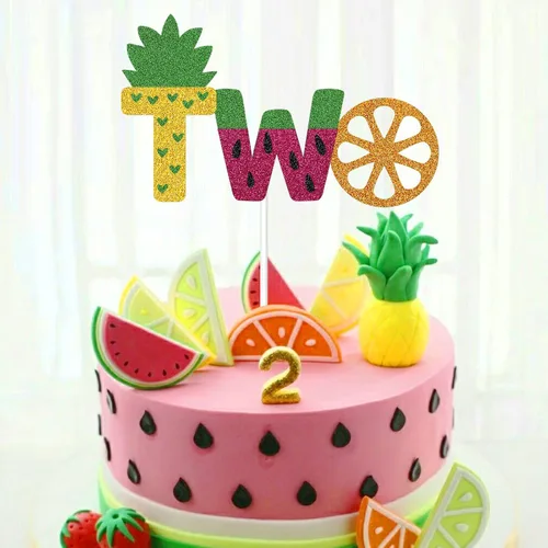 Vista 6 de Decoración para pastel de segundo cumpleaños de segunda fruta, piña, sandía, naranja, verano, baby shower, suministros para fiestas
