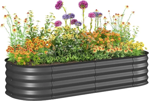 Vista 34 de Outsunny Kit de cama de jardín elevada galvanizada con barras de refuerzo, maceta de metal grande y alta para verduras, flores y hierbas, 6 x 3 x 2