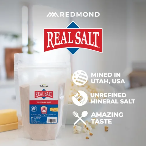 Vista 2 de Redmond Real Sea Salt - Sal natural de palomitas de maíz sin refinar, bolsa de 10 onzas