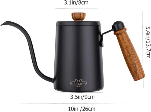 Vista 6 de MERMOO YILAN Hervidor de café para verter sobre cafetera, 20.3 fl oz, tetera de cuello de cisne, hervidor de acero inoxidable con mango Negro