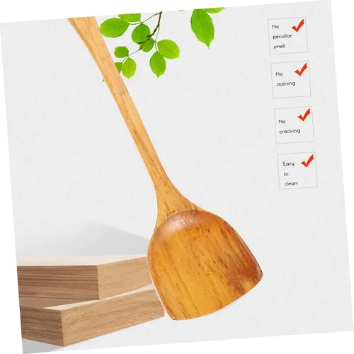 Vista 8 de 2 cucharas de silicona de bambú utensilios de cocina de bambú utensilios de cocina de madera pala para hornear espátula wok aleta herramienta