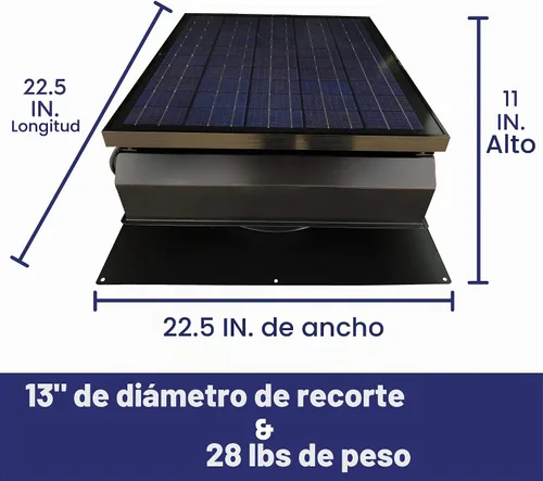 Vista 2 de Remington Solar Ventilador solar "Builder Series" de 30 vatios para ático - Incluye adaptador de 110 V para funcionamiento nocturno automático