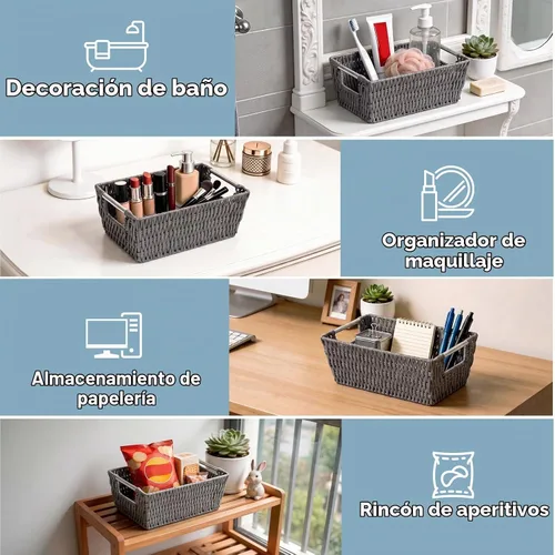 Vista 5 de Whitmor Rattique - Canasto para estante pequeño, gris