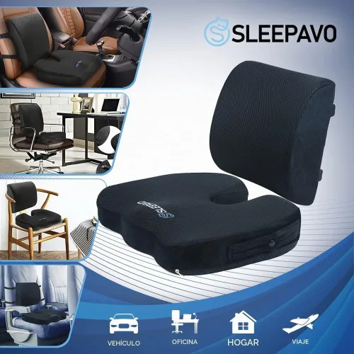 Vista 2 de Sleepavo Cojín de asiento de espuma viscoelástica para silla de oficina, almohada ortopédica de espalda y glúteos para ciática, coxis, alivio