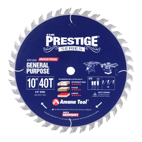 Vista 2 de Amana Tool PR1040 Prestige con punta de carburo para uso general, 10 pulgadas de diámetro 40T ATB, 18 grados, 5