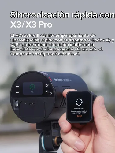 Vista 6 de Godox AD100Pro II 100Ws TTL Pocket Flash, 2.4G Wireless X System