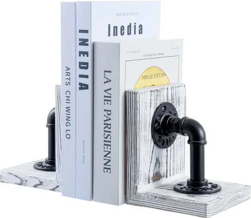 Vista 10 de MyGift Sujetalibros Decorativos, Sujetalibros para Estantes, Sujetalibros de Metal para Libros Pesados, Decoración de Oficina para Hombres, Tope