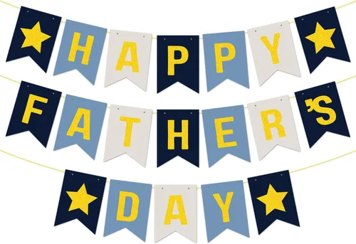 Vista 13 de Pancarta dorada con texto en inglés «Happy Father's Day» para el Día del Padre, decoración de fiesta del padre, guirnalda de fondo para el día