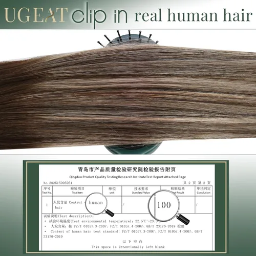 Vista 5 de Ugeat Extensiones de cabello humano con clip de 12 pulgadas, extensiones de cabello balayage con clip, marrón chocolate ombre, extensiones