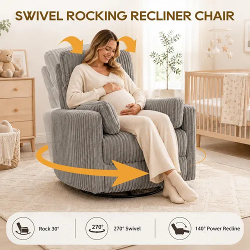 Vista 3 de IPKIG Power Swivel Recliner Nursery Rocking Glider Chairs, Corduroy, Grey
