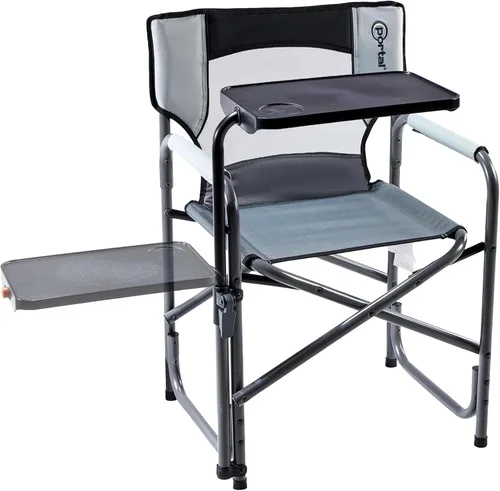Vista 11 de Portal Silla de director plegable con mesa auxiliar giratoria de 2 vías, silla de campamento resistente de 300 libras con bandeja giratoria y Azul