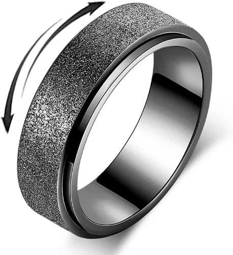 Vista 6 de Anillo giratorio para ansiedad para hombres, acero inoxidable, anillos de ansiedad para mujeres y hombres, 0.315 pulgadas de ancho, color negro