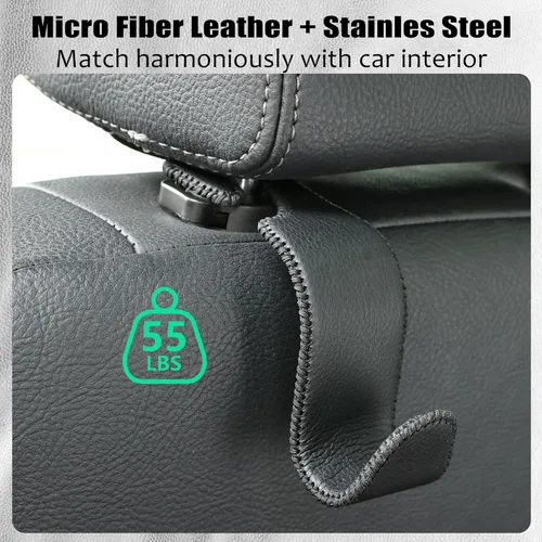 Vista 5 de Amooca - Gancho para reposacabezas de asiento de coche, organizador de almacenamiento universal para bolso de mano, abrigo, cuero con metal