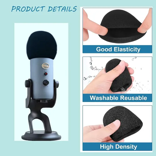 Vista 3 de Paquete de 2 filtros pop para micrófonos azules Yeti de espuma gruesa, protector de micrófono profesional de mano para Blue Yeti, Yeti Pro