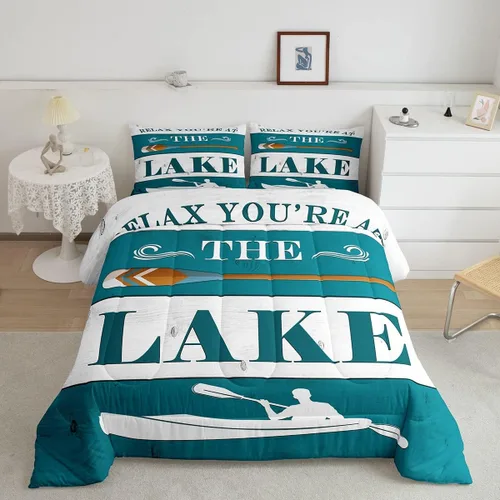 Vista 24 de Lake House - Juego de edredón tamaño individual, juego de ropa de cama rústica de granja vieja de 2 piezas para niños, adolescentes y adultos