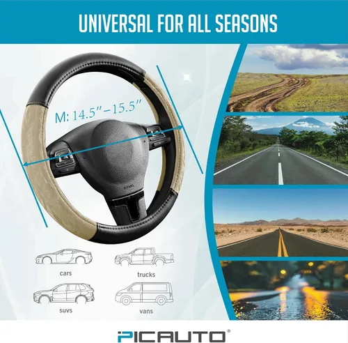 Vista 6 de PIC AUTO Funda para volante, protector de volante de automóvil de cuero de grano de seda, agarre cómodo, universal de 14.5 a 15.5 pulgadas