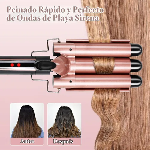 Vista 5 de Varita de rizador 5 en 1, rizador de pelo de 3 barriles
