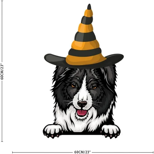Vista 5 de Calcomanías de pared de Halloween, decoración de brujas, Border Collie, calcomanías de feliz Halloween, decoración de pared de Halloween, póster