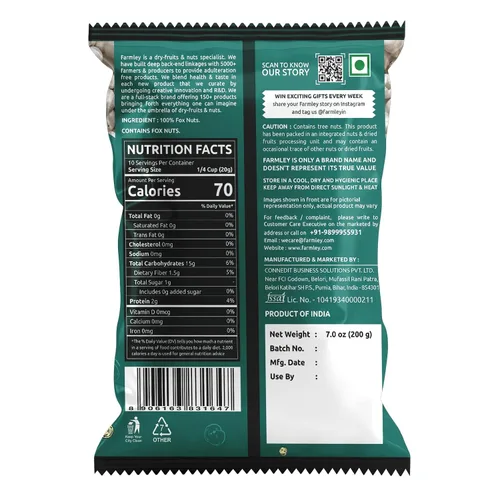 Vista 2 de Farmley Phool Makhana crudo sin gluten Foxnuts crudos, semillas de loto reventadas, 100% natural y crujiente, aperitivo nutritivo alto