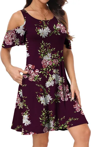 Vista 2 de Vestido de manga corta para mujer con hombros descubiertos y bolsillos