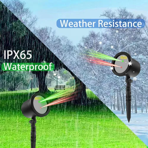 Vista 2 de Proyector de luces láser navideñas al aire libre, luces láser de estrellas estáticas rojas y verdes, luces láser para decoración navideña, proyector