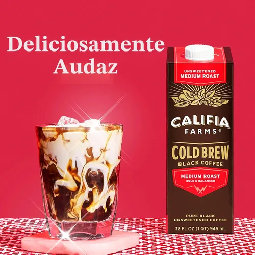 Vista 3 de Califia Farms - Pure Black - Café frío de tostado medio, 32 onzas (paquete de 6), 100% arábica, estable en almacenamiento, a base de plantas
