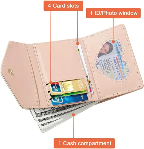 Vista 2 de Sunwel Fashion Cartera plegable pequeña con lazo moderno con ventana de identificación para tarjetas de crédito en efectivo, para mujeres y niñas