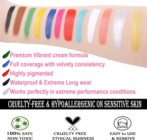 Vista 2 de CCBeauty - Juego de pintura facial profesional en paleta a base de aceite, 12 colores, para fiesta de arte, Halloween, con 10 pinceles azules