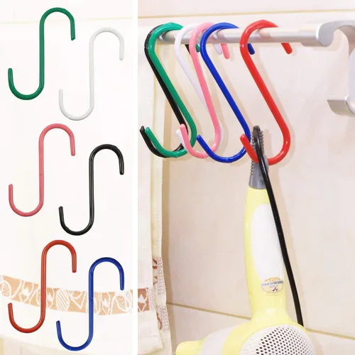 Vista 5 de Wellmax 60 ganchos en S para colgar, ganchos resistentes en forma de S, juego de ganchos en S de metal de colores para plantas colgantes, armario