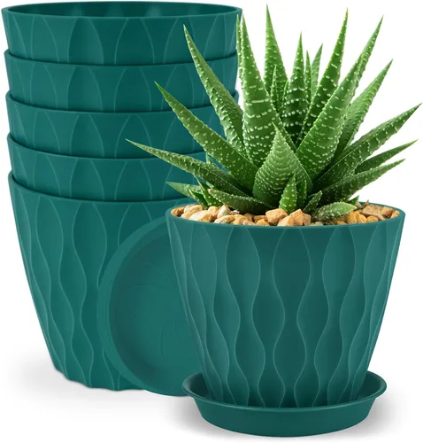 Vista 9 de YNNICO Macetas de 8 pulgadas, paquete de 6 macetas de plástico con drenaje Macetas de plástico ligeras y multicolor para jardín para plantas