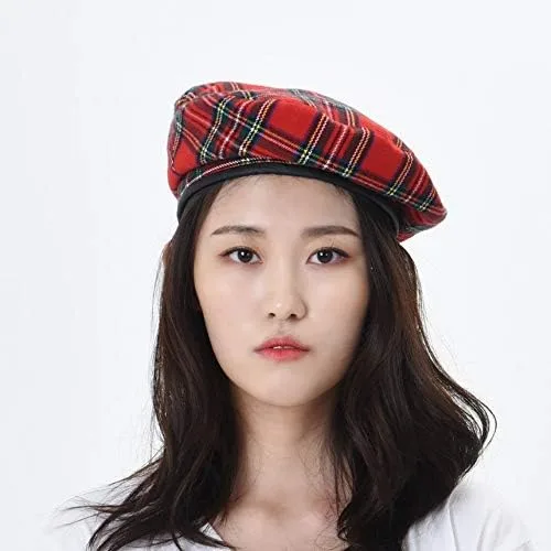 Vista 2 de WITHMOONS Lana boina sombrero tartán Check cuero Sweatband KR9539