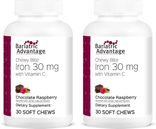 Vista 8 de Bariatric Advantage Hierro 30 mg de mordida masticable con vitamina C - para pacientes bariátricos - sin azúcar - Chocolate frambuesa - 30