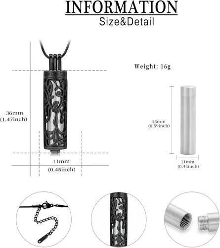 Vista 2 de Urn Necklace for Ashes with Hollow Vial Cylinder Cremation Jewelry for Ashes Tree of Life Memorial Jewelry Gifts for Women Ashes Necklace Lockets