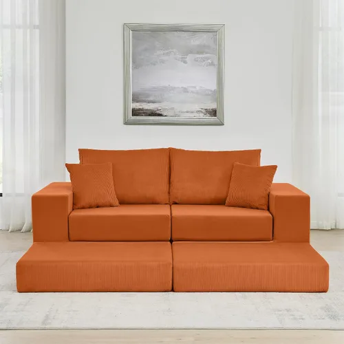 Vista 3 de Sofá modular de nube, sofá cama en forma de L con otomana extraíble, moderno sofá cama convertible tapizado para sala de estar, apartamento, espacio