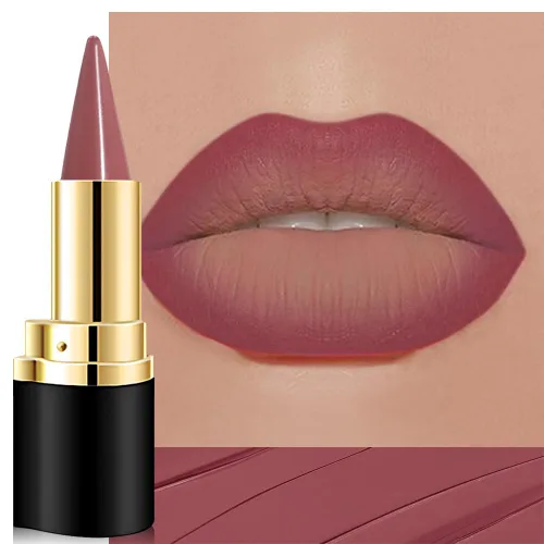 Vista 20 de evpct Combo de delineador de labios metálico rosa brillante y lápiz labial, lápiz labial con punta de cono para mujer, de larga duración