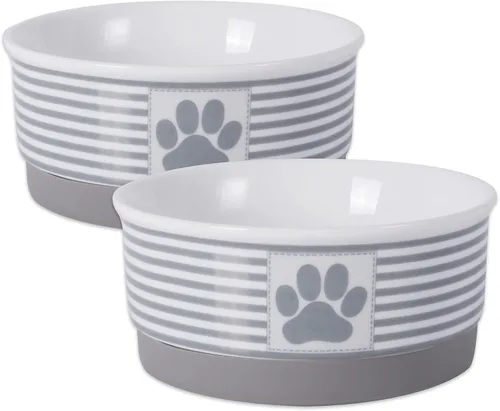 Vista 12 de Bone Dry Ceramic Stripe Paw - Cuencos para mascotas, aptos para lavavajillas, pequeños, 4.25 x 2, negro, 2